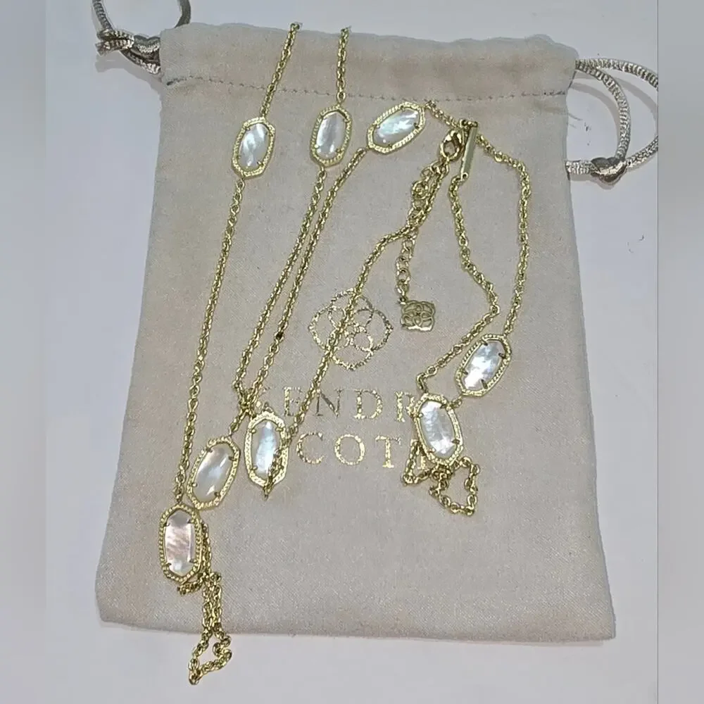 Kendra Scott Kellie Long station Necklace Gold Tone Ivory Mother of Pearl White?